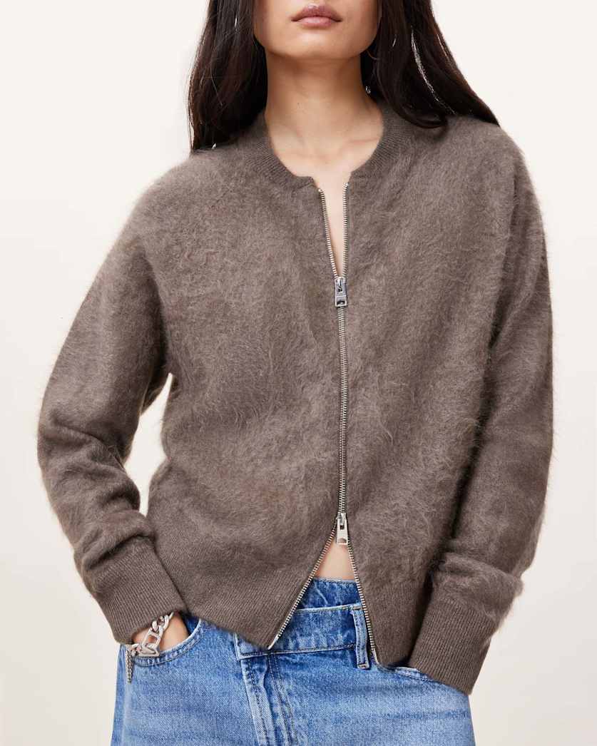 Rebel Zip Up Cashmere Cardigan WALNUT BROWN | ALLSAINTS